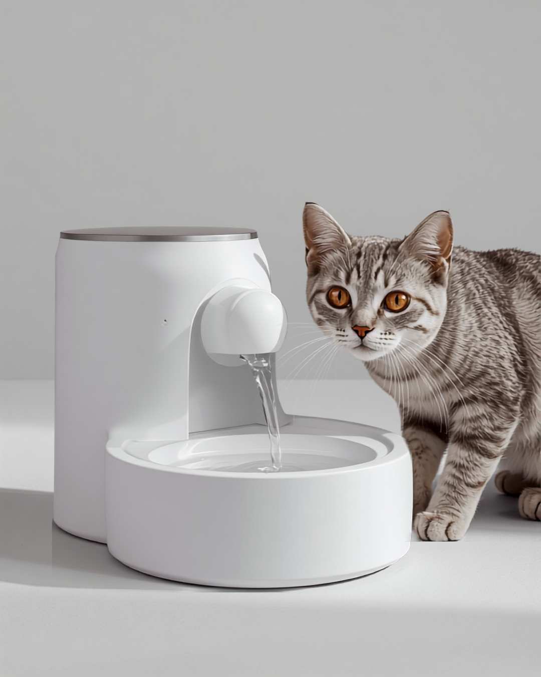 Filtered Automatic Pet Water Fountain with a cat drinking from it