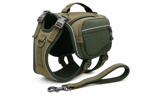 3-in-1 Adventure Backpack, Leash & Harness Set for dogs — olive green, converts between backpack, harness, and leash