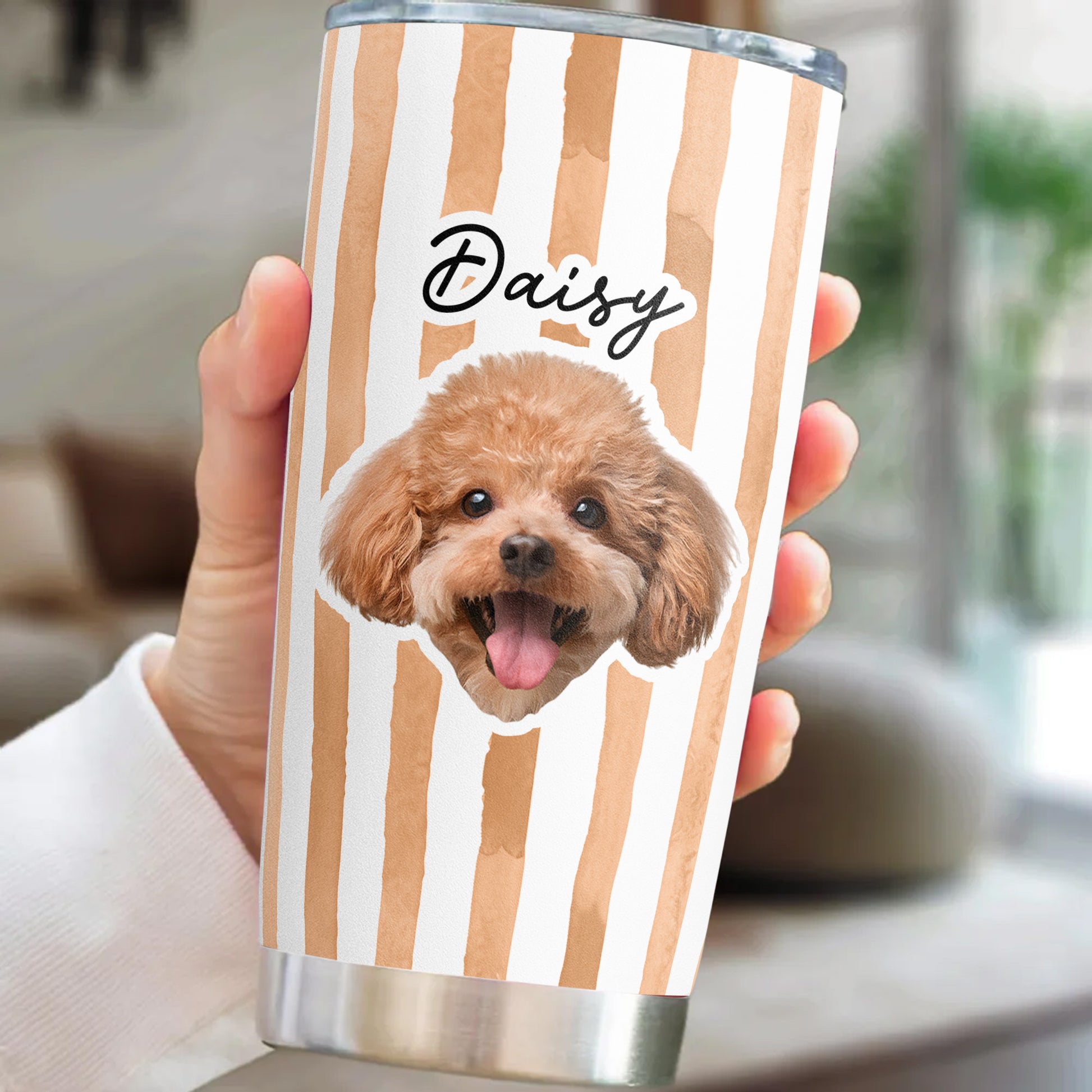 Custom pet photo tumbler with dog portrait print