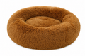 Calming Donut Bed for Dogs and Cats — round faux fur cuddler bed in caramel brown