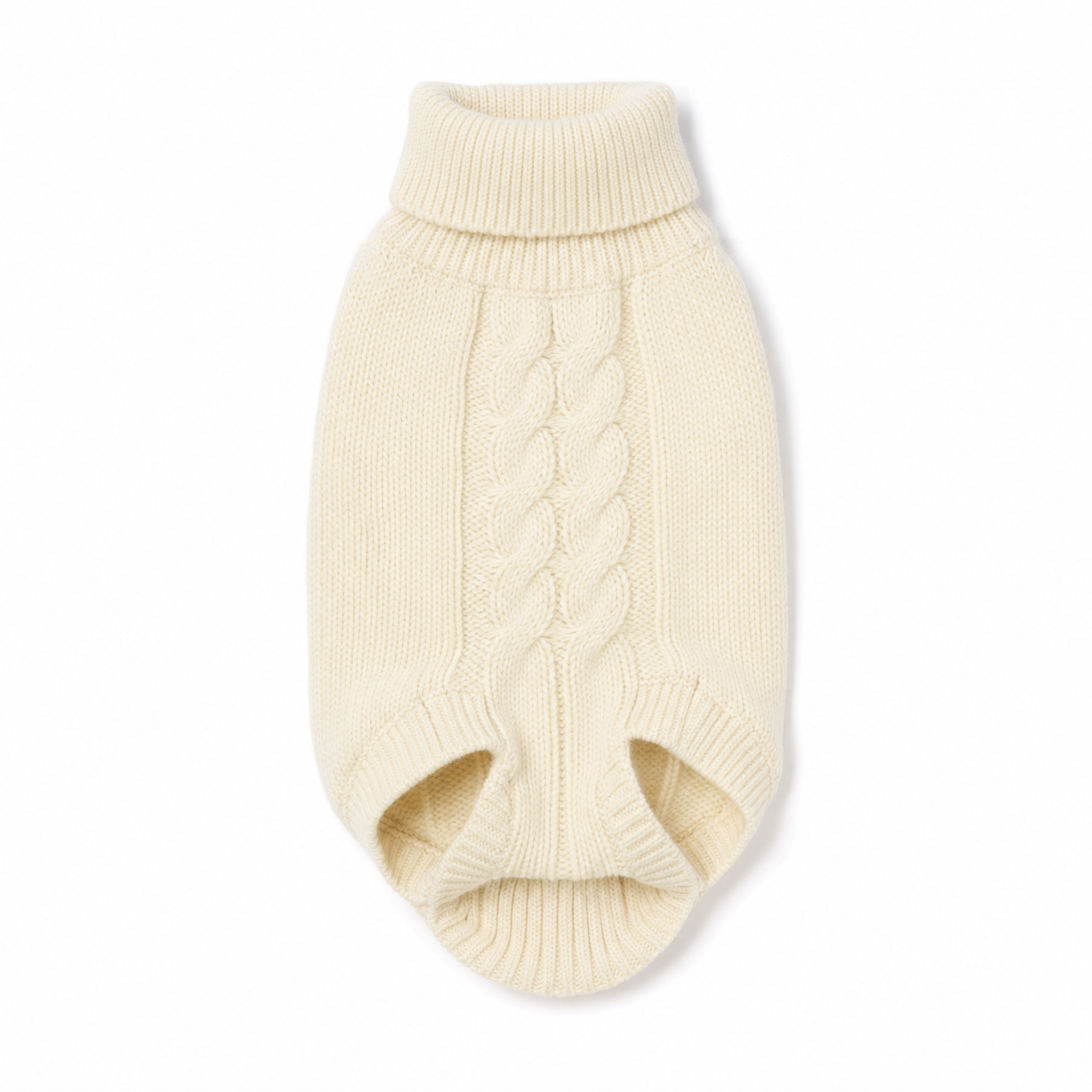 Cashmere-Blend Dog Sweater Signature Collection — ivory cream cable knit turtleneck for dogs