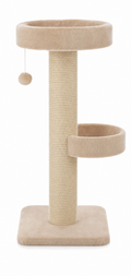Cat Scratching Post and Tower — natural sisal rope, beige, with two perch levels and hanging pom toy