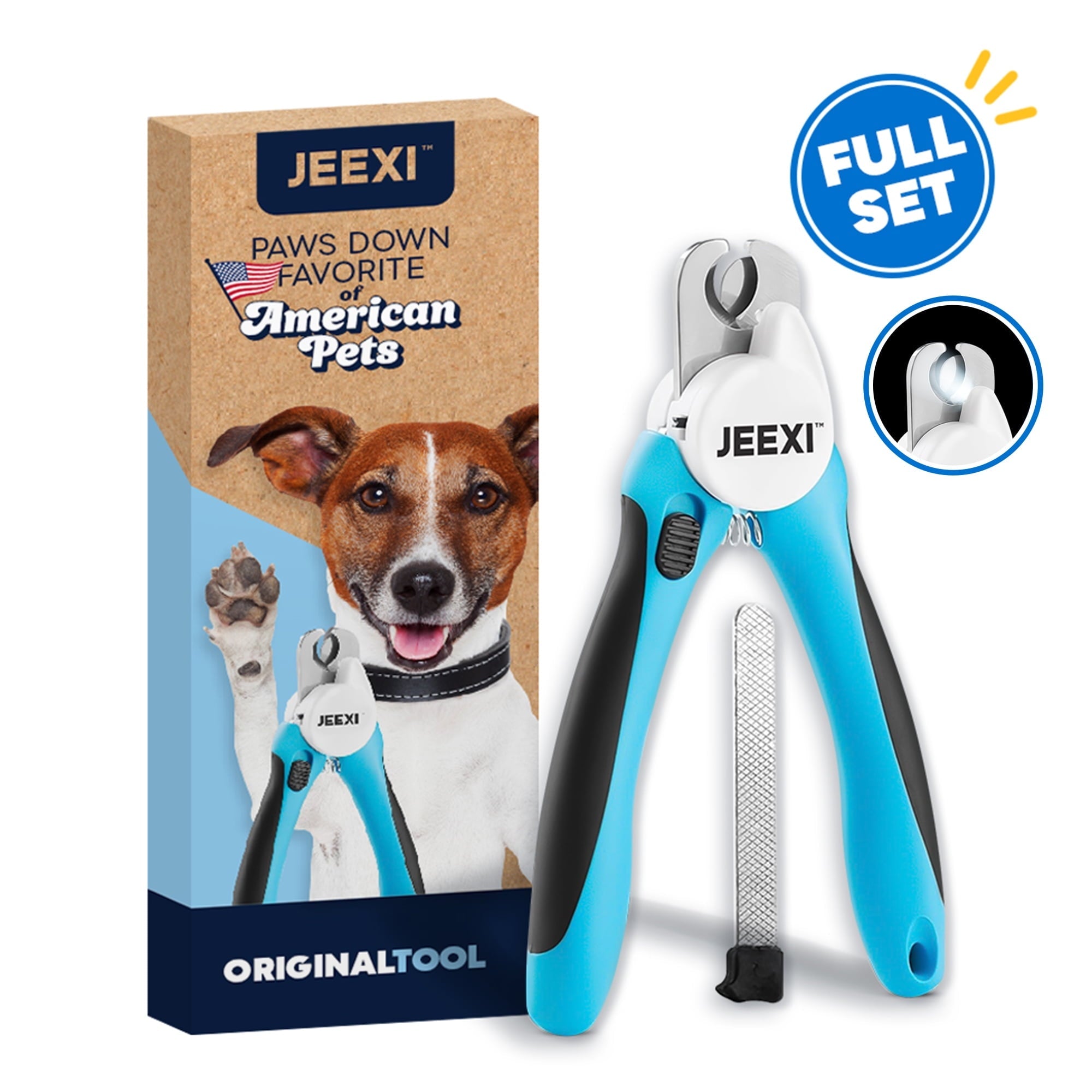 Dog Nail Clipper and Paw Trimmer Kit with LED Light Safety Guard