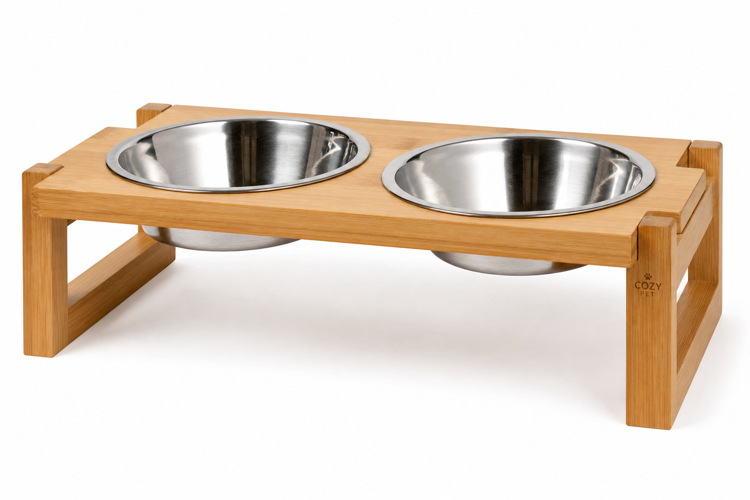 Elevated bamboo dog bowl stand