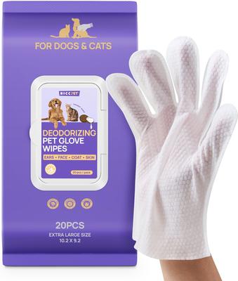 Pet Grooming Glove Wipes No-Rinse Deodorizing for Dogs and Cats