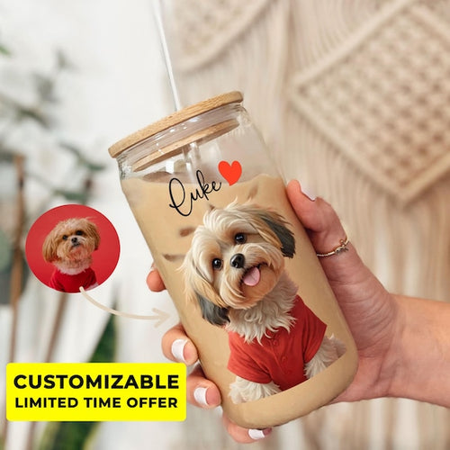 Custom pet photo tote bag with dog portrait print