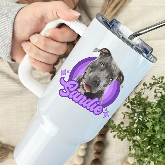 Personalized pet tumbler with cat and dog photos