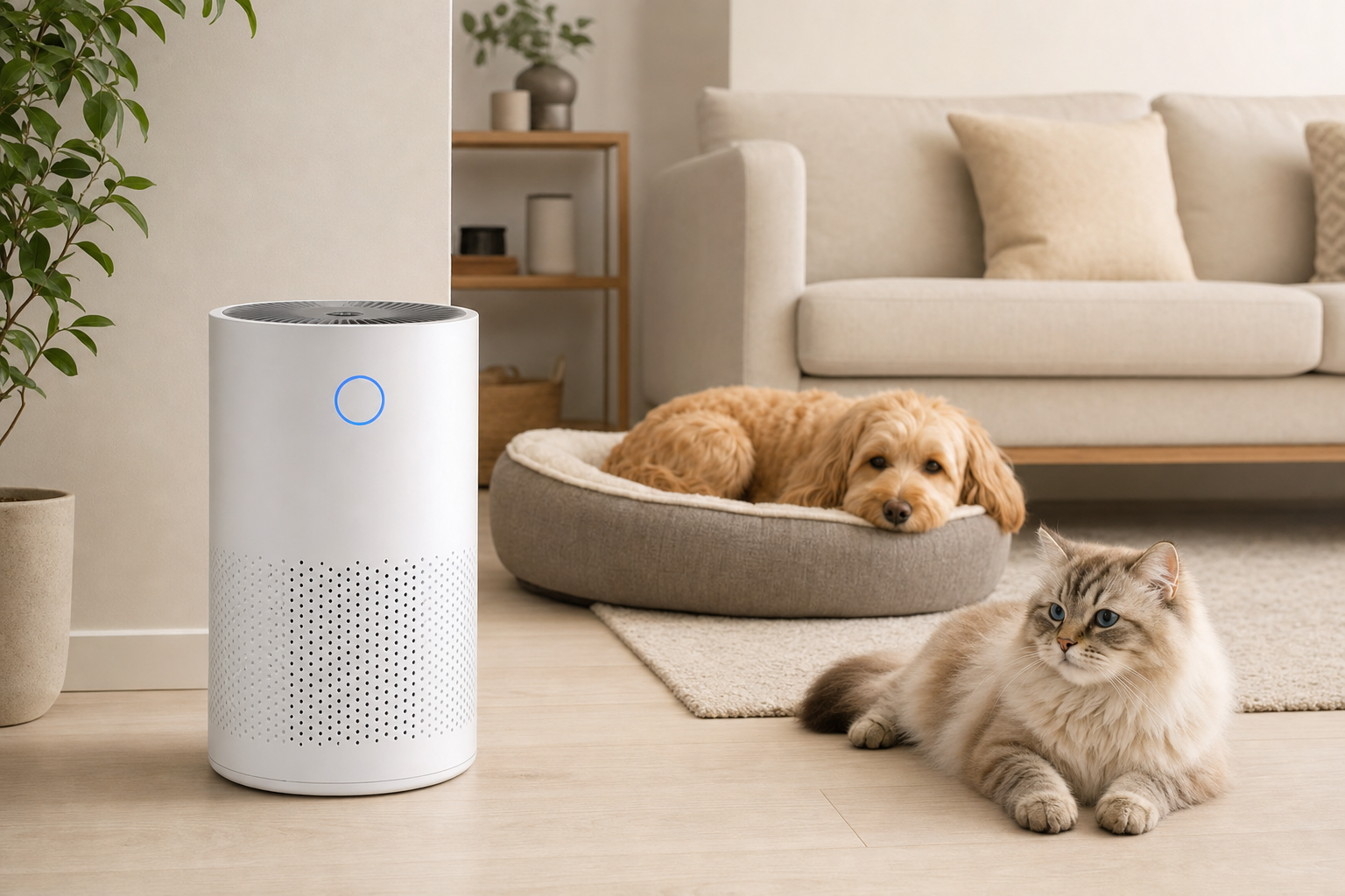 Pet air purifier for dog and cat odor and hair removal